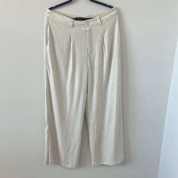 NWT Lululs Suits You Perfectly Beige Linen Wide-Leg Pants - Picture 3 of 5